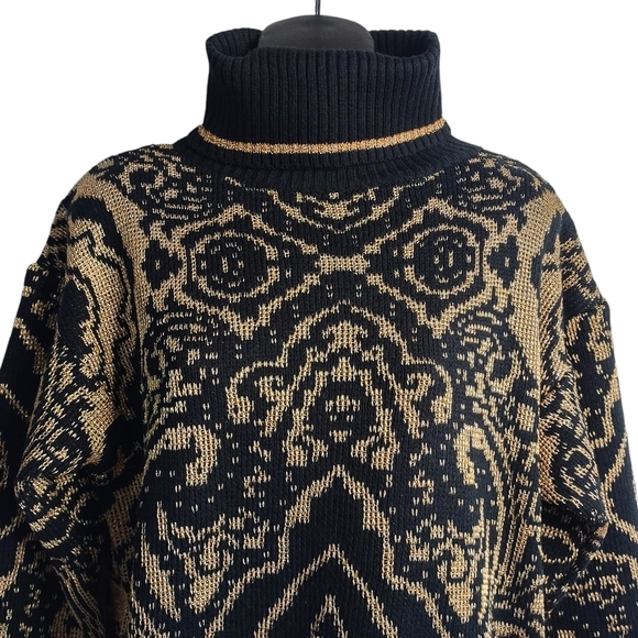 Vintage Pronto Moda Black Gold Turtle Neck Sweater Size S - Picture 3 of 8